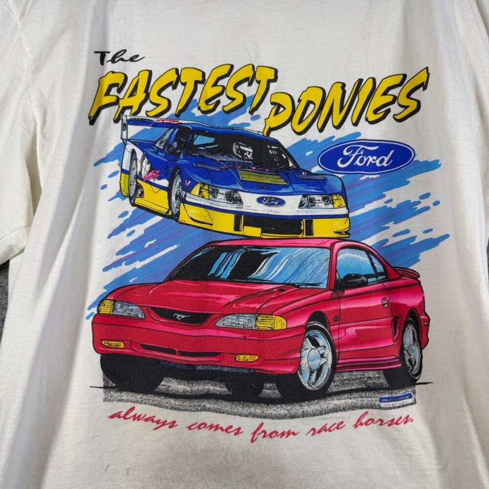 Vintage Ford Mustang Graphic T Shirt Cream Men’s XL Cars USA Made - Picture 4 of 16